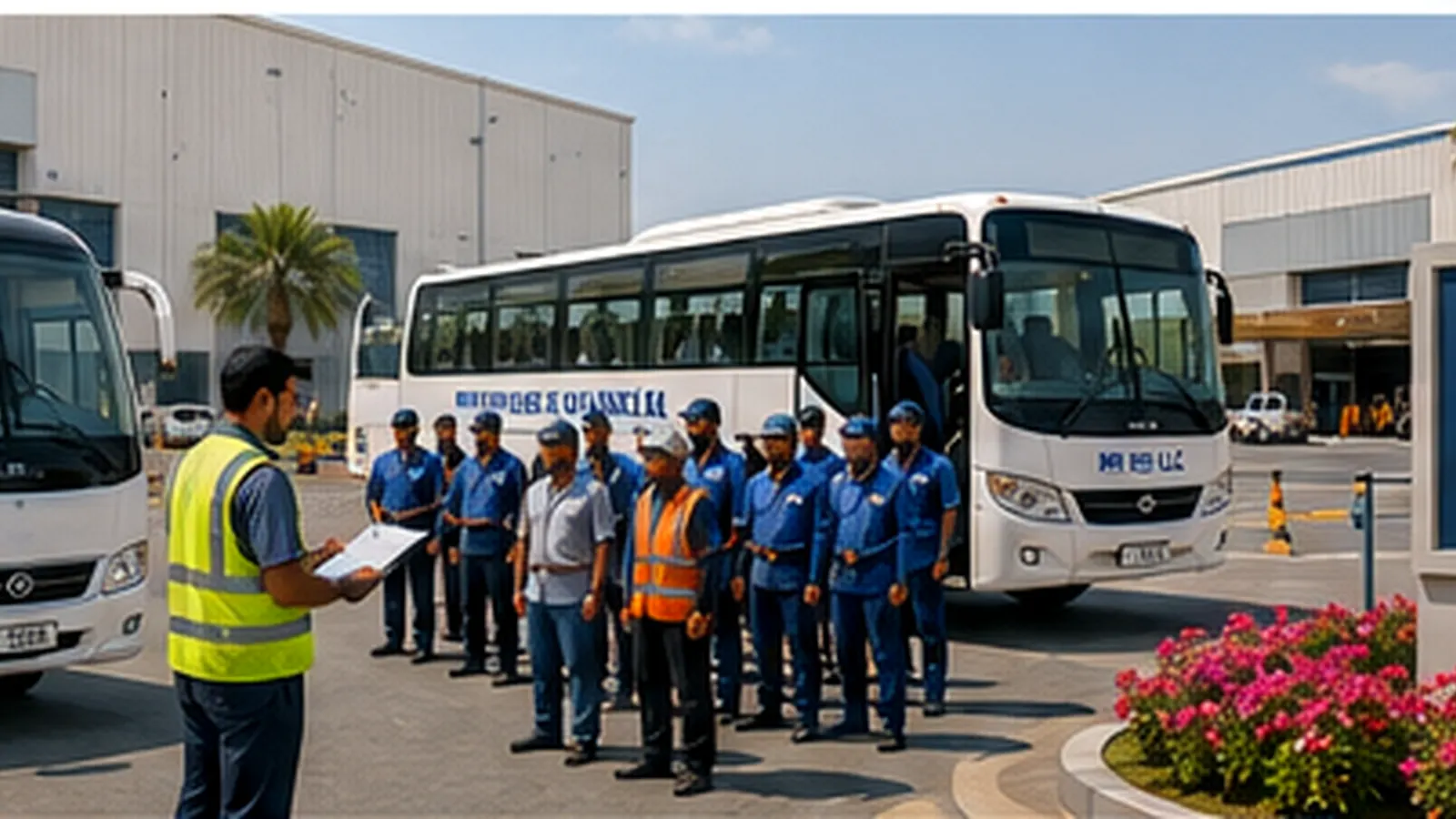 MR BUS workforce route operations with staff buses at Jebel Ali