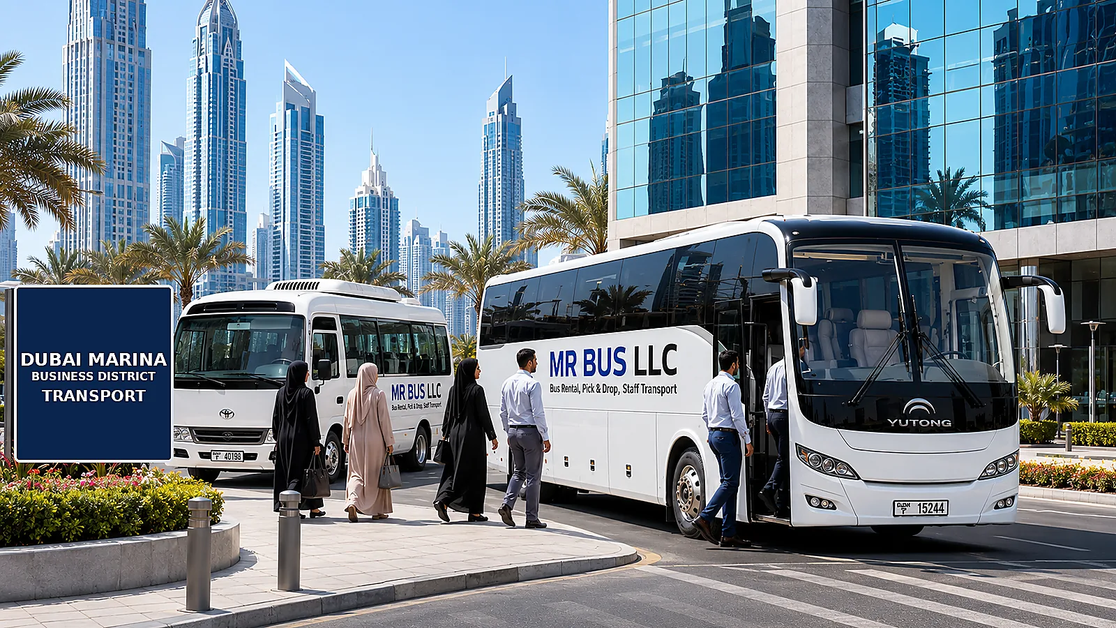 MR BUS luxury coach serving Dubai Marina and nearby business districts