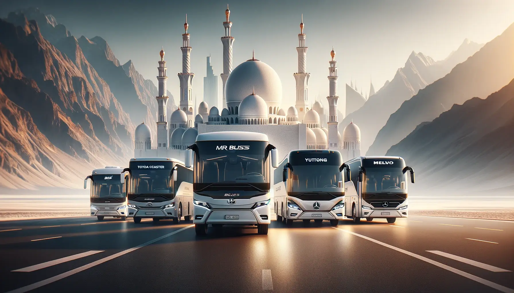 Luxury coach bus ready for boarding in the bustling area of Bur Dubai